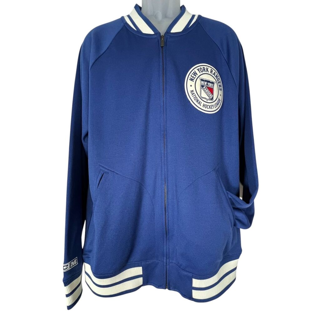 CCM New York Rangers Varsity Jacket Men’s L Blue NHL Zip Up 2016 Retro Style